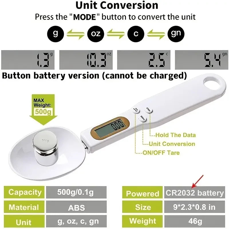 Electronic Kitchen Spoon Scale – 500g Capacity, 0.1g Precision Digital Accurate Measuring Scale Tool