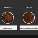 Comparison of coffee grounds before and after use on a dark background