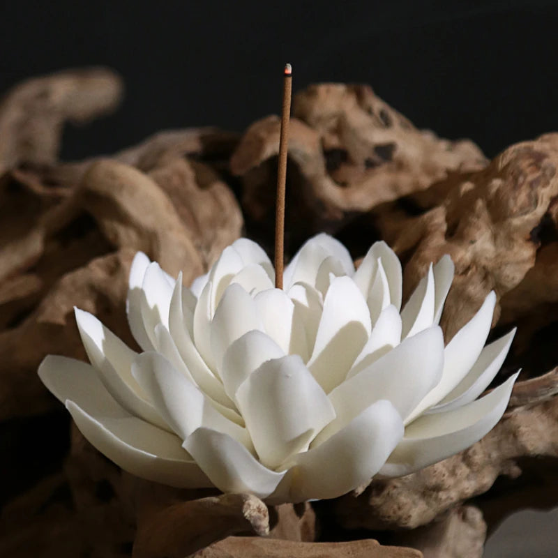 Ceramic White Lotus Incense Burner – Elegant Home Decor for Aromatherapy