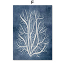 Navy Blue Coral Seaweed Wall Art Poster