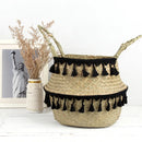 Boho Decor Wicker Baskets – Handmade Tassel Storage and Decorative Seagrass Belly Baskets