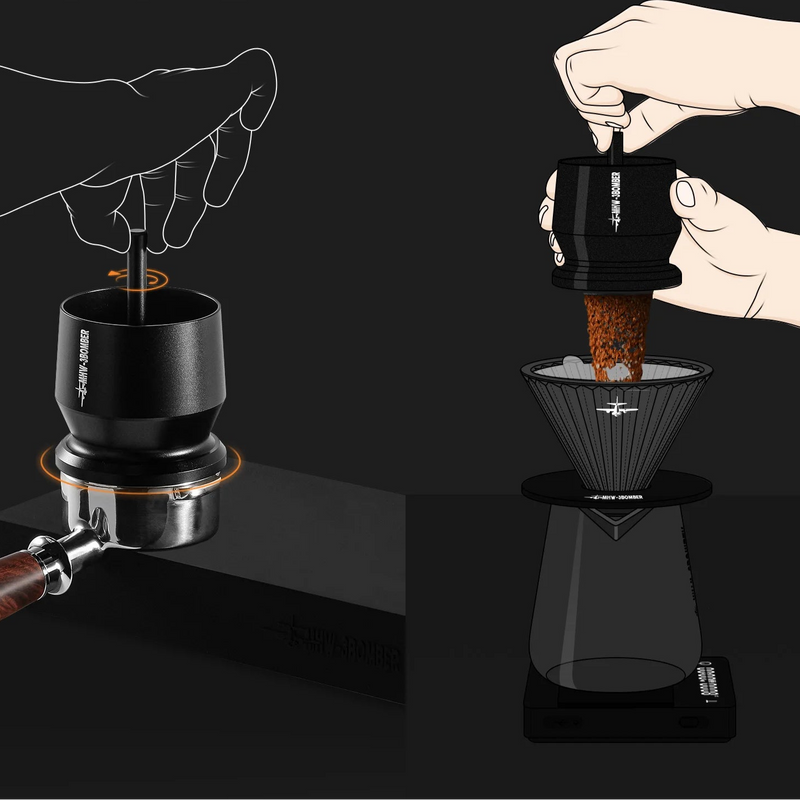 MHW-3BOMBER 58mm Espresso Dosing Funnel with Stirrer – Aluminum Coffee Dosing Cup for Baristas