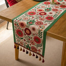 American Vintage Style Table Runner with Floral Jacquard Weave and Tassels