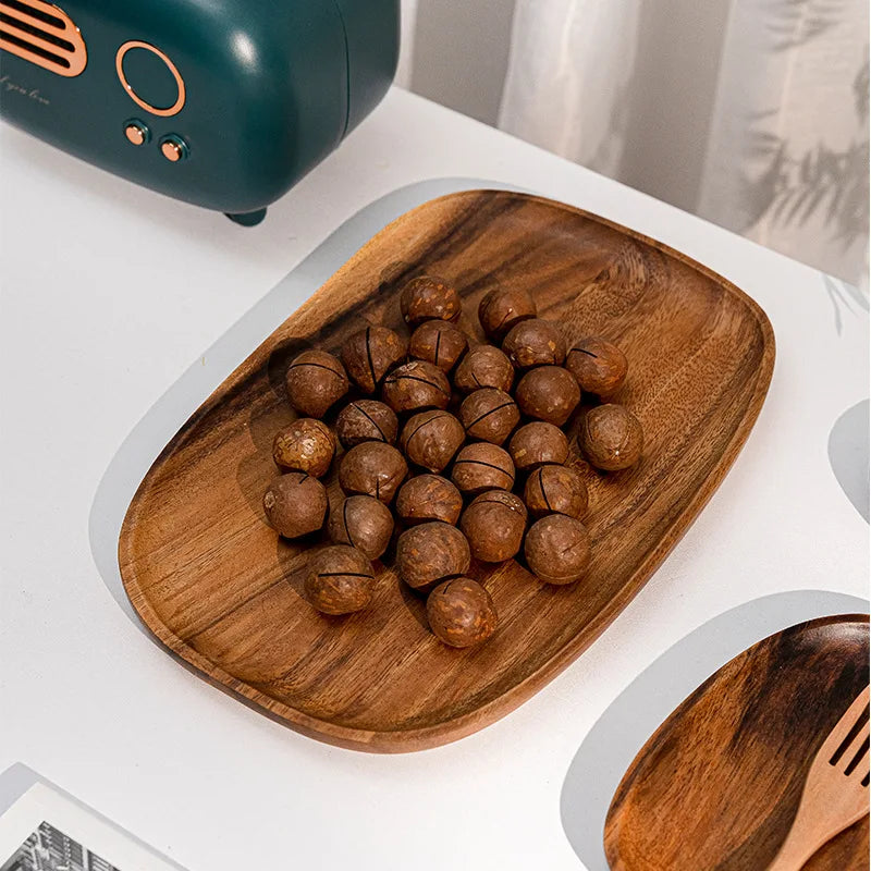 Solid Wood Irregular Oval Serving Tray – Stylish Wooden Dinner Plate for Home Decoration