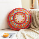 Moroccan Ethnic Round Cushion Cover - Mandala Floral Embroidery Throw Pillow Case