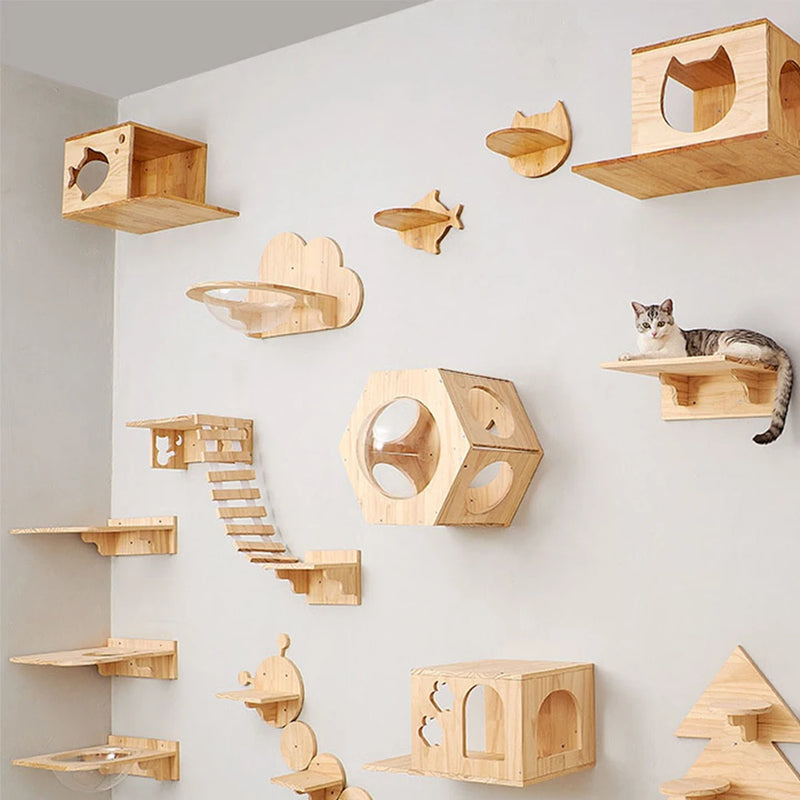 Wall-Mounted Cat Climbing Set with Sisal Scratching Posts – Four-Step Stairway for Active Cats