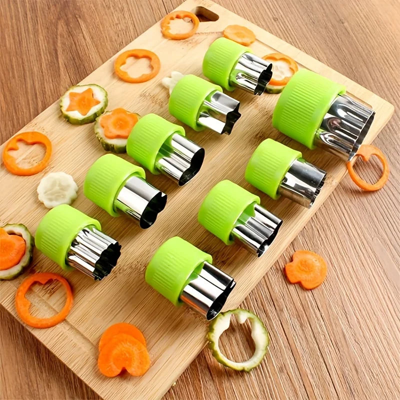 9PCS Stainless Steel Cookie and Vegetable Cutting Set - Mini Fruit and Cookie Molds for Kids' Baking