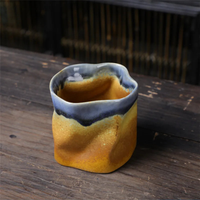 Japanese-Style Irregular Shape Tea Coffee Cup Mug in Earthen Tones