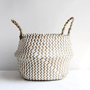 Handmade Collapsible Wicker and Straw Storage Basket – Versatile Laundry or Flower Basket