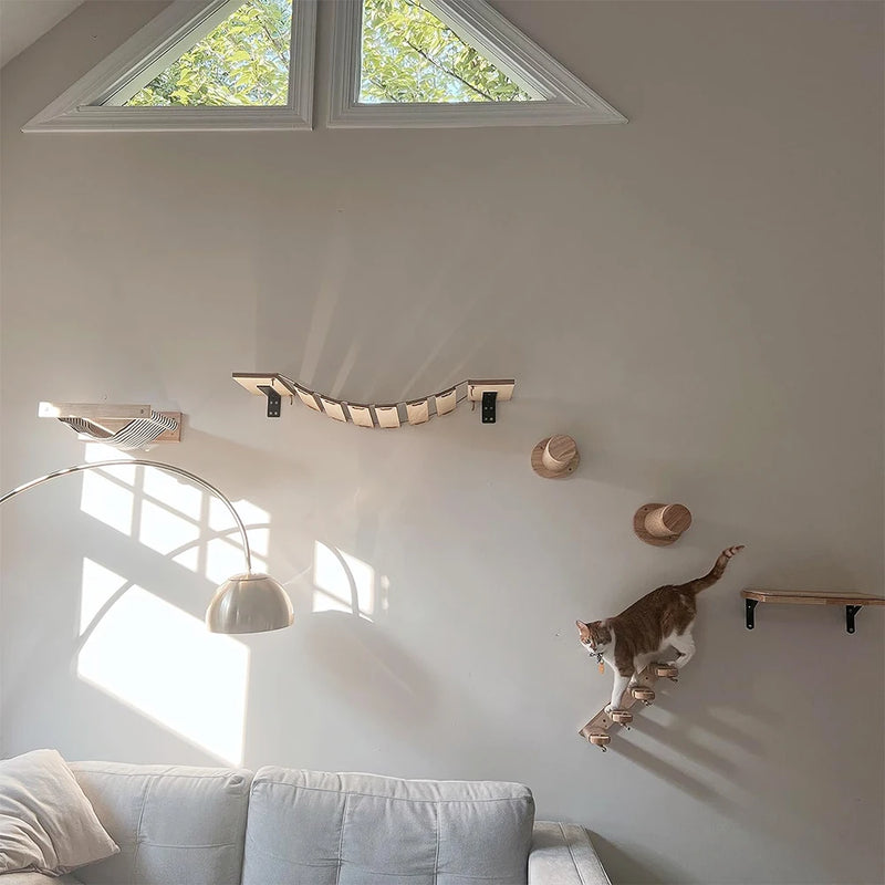 Wall-Mounted Cat Climbing Set with Sisal Scratching Posts – Four-Step Stairway for Active Cats