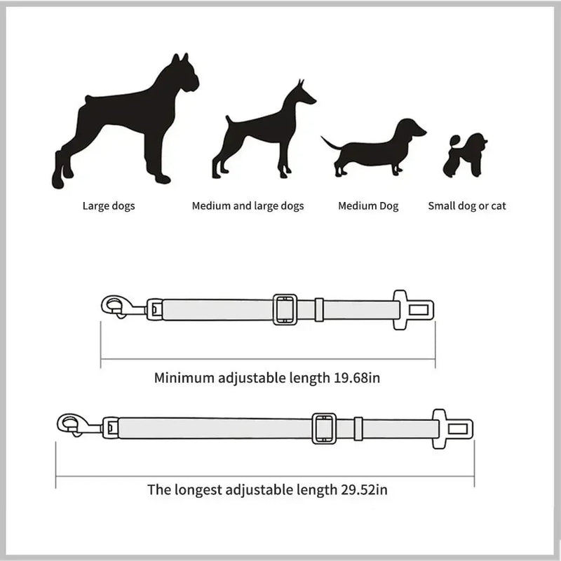 Adjustable Pet Car Seat Belt – Dog & Cat Safety Harness with Lead Clip for Vehicle Travel