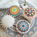Moroccan Ethnic Round Cushion Cover - Mandala Floral Embroidery Throw Pillow Case