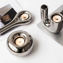 Luxury Electroplated Silver Ceramic Candlestick Holder – Modern Decorative Piece for Home and Office