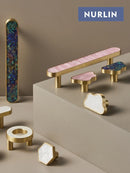 Nurlin Brass Colorful Round White & Pink Shell Cabinet Knobs and Handles | Bathroom Handle