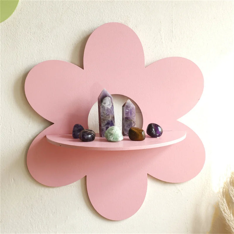 Flower Shape Wooden Wall Storage Holder – Floating Shelf for Home and Room Décor