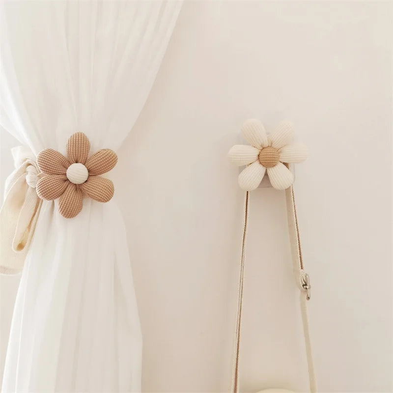Flower Wall Hook | Wooden Sticky Hook for Towel & Coats | Minimalist Storage Holder Kids Decoration