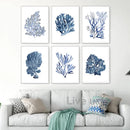 Navy Blue Coral Seaweed Wall Art | Prints for Bathroom, Living Room, Office & More