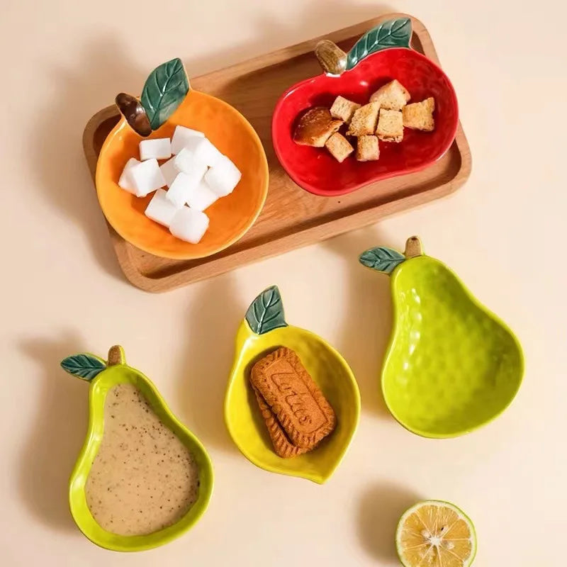 Fruit Shape Ceramic Sauce Dish - Hand-Painted Dipping Bowl for Soy, Ketchup, Butter, and Seasoning