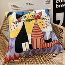 Picasso-Style Abstract Embroidered Cotton Cushion Cover