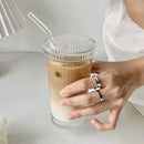 Striped Glass Mug with Lid + Straw