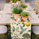 Blue Bird and Lemon Tree Printed Linen Table Runner – Seasonal Home Décor for Dining & Parties