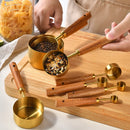 Stylish Measuring 4-Piece Cup and Spoon Sets | Stainless Steel with Wooden Handle in Gold, Black, or Silver
