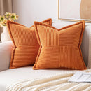 Corduroy Boho Striped 18x18 Inch Cushion Cover for Sofa, Couch or Bedroom