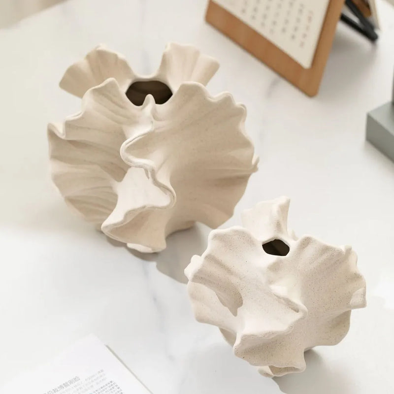 Ceramic Coral Vase – Beige Matte Flower Vase for Pampas Grass & Living Room Decoration