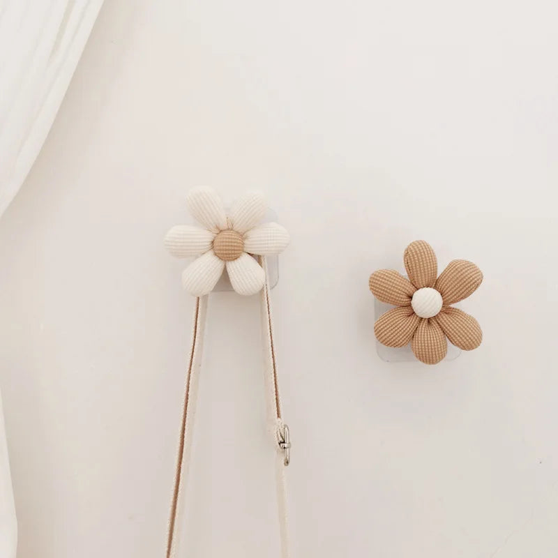 Flower Wall Hook | Wooden Sticky Hook for Towel & Coats | Minimalist Storage Holder Kids Decoration