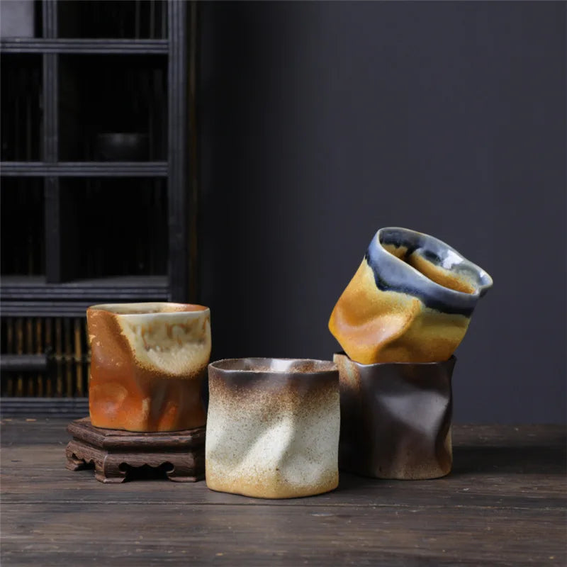 Japanese-Style Irregular Shape Tea Coffee Cup Mug in Earthen Tones