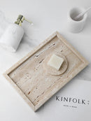Minimalism Marble Tray for Perfume, Candles, Jewelry – Travertine Stone Vanity Tray for Countertop