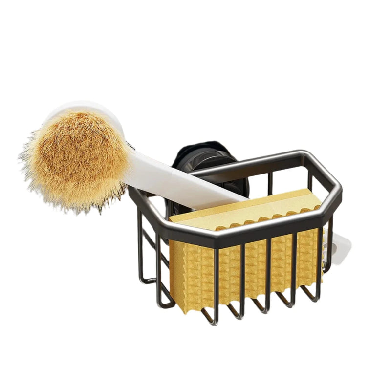 Sponge Holder with Suction Cup – Removable, Rustproof Aluminum Sink Organizer for Sponges & Brushes