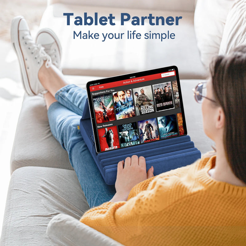 KDD Tablet Pillow Holder - Soft Foldable iPad Stand for Lap, Bed & Desk