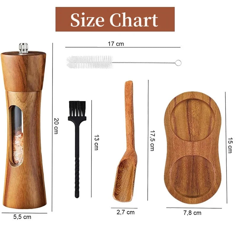 Premium Wooden Salt and Pepper Grinder Set with Base