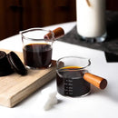 Wood Handle Double Mouth Borosilicate Glass Espresso Measuring Cup