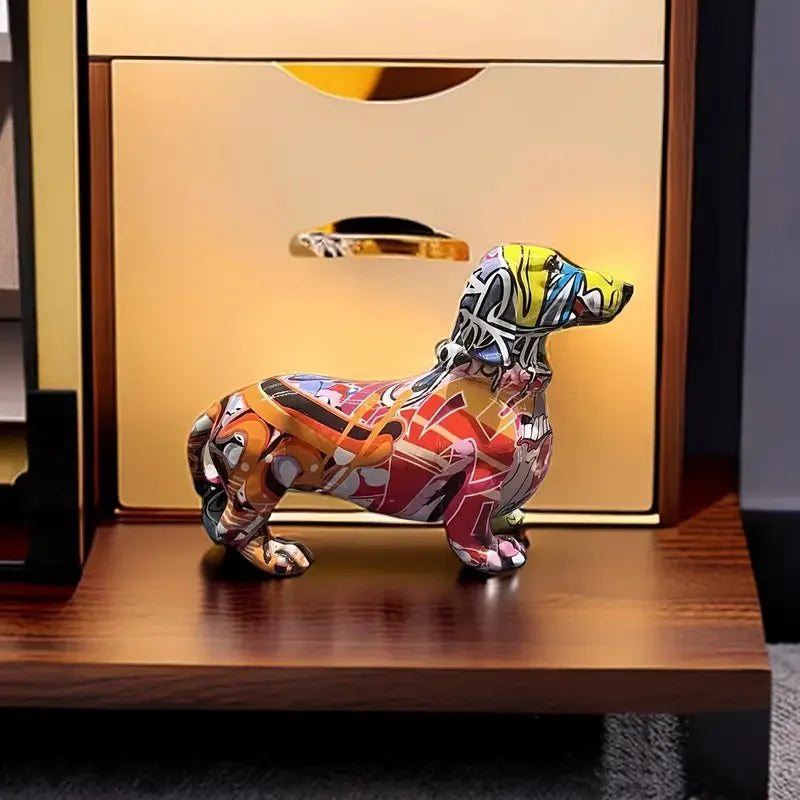 Colourful Dachshund Figurine – Resin Dog Statue for Home Decor, Bookshelf, Living Room, and Gifts