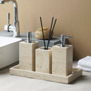 Travertine Stone Bathroom Accessories Set | Natural Material Soap Dispenser, Soap Dish, Reed Diffuser, Tray, Toothbrush Holder
