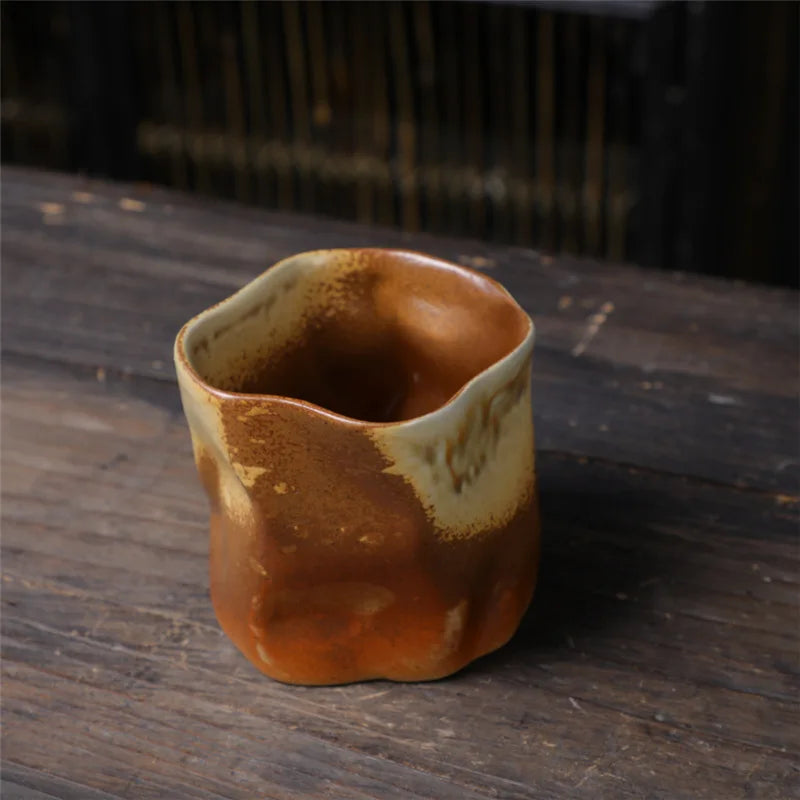 Japanese-Style Irregular Shape Tea Coffee Cup Mug in Earthen Tones
