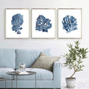 Navy Blue Coral Seaweed Wall Art | Prints for Bathroom, Living Room, Office & More