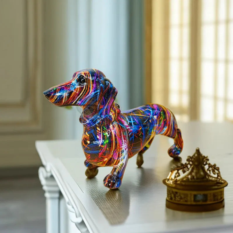 Colourful Dachshund Figurine – Resin Dog Statue for Home Decor, Bookshelf, Living Room, and Gifts