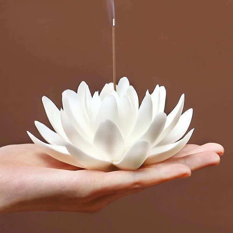 Ceramic White Lotus Incense Burner – Elegant Home Decor for Aromatherapy
