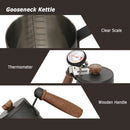 Stainless Steel Gooseneck Drip Coffee Pot with Wooden Handle and Thermometer