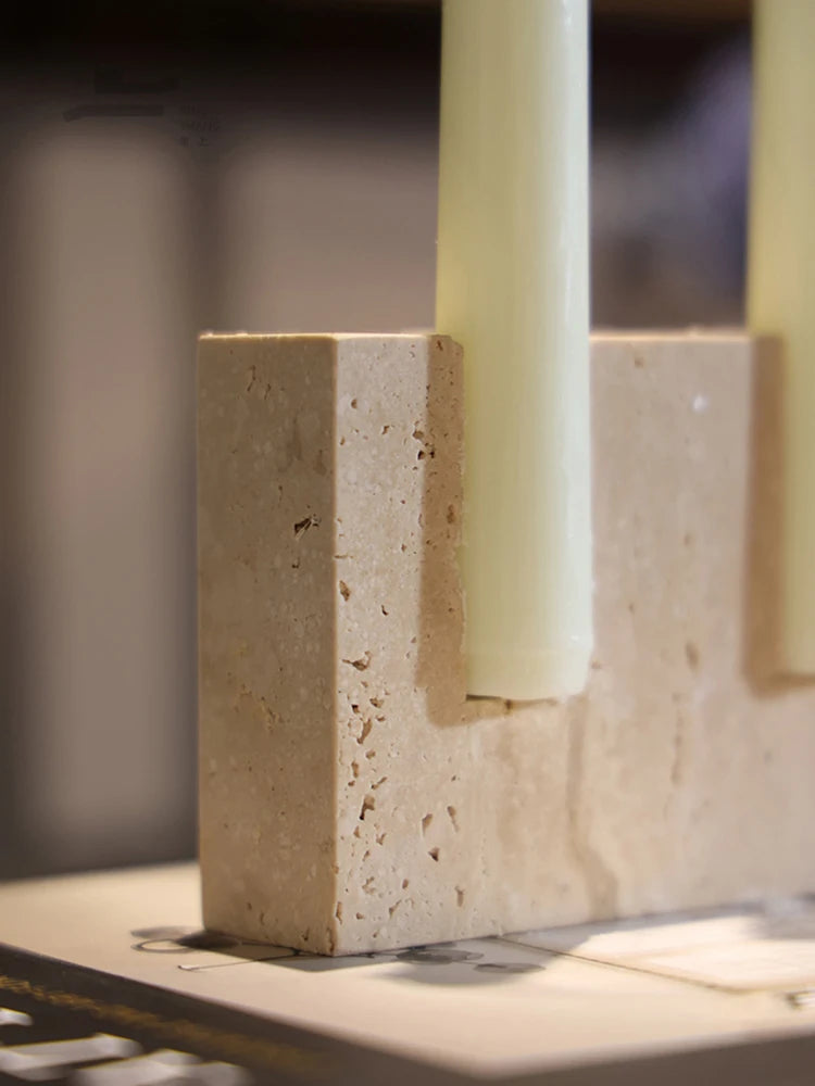 2 Holes Marble Candlestick Holder – Vintage Travertine Stone Taper Candle Holder for Home Decor