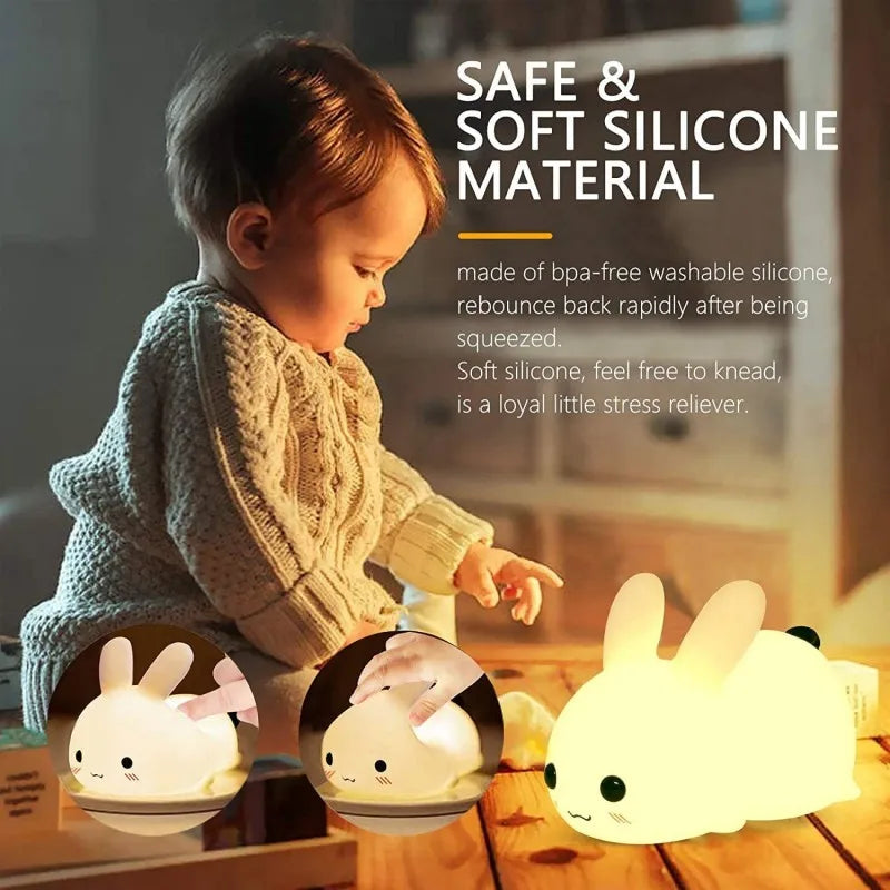 LED Rabbit Night Light – Remote-Controlled Dimmable Silicone Bunny Lamp