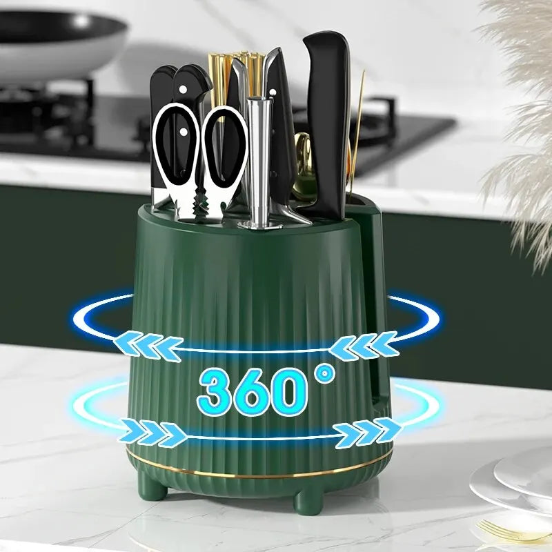 Rotating Knife Holder & Utensil Organizer - Multifunctional Kitchen Storage Solution