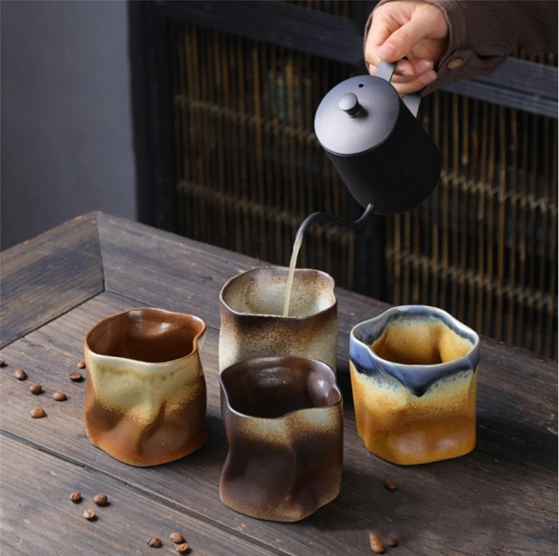 Japanese-Style Irregular Shape Tea Coffee Cup Mug in Earthen Tones