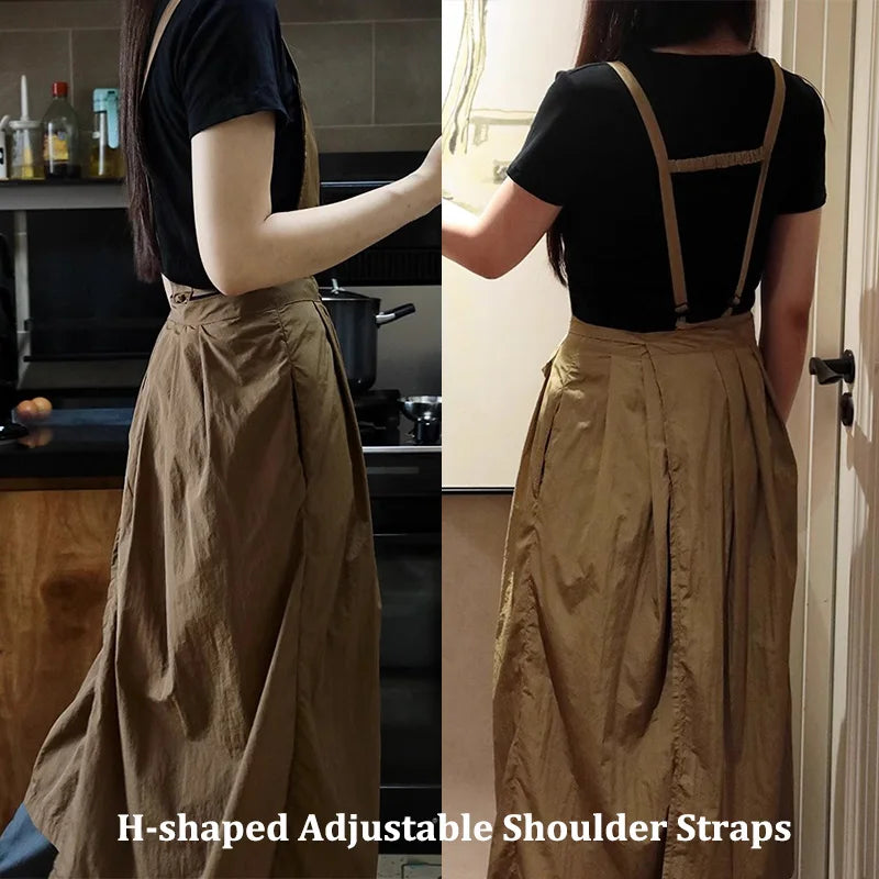 Long Pleated Waterproof  Apron with Pockets – Perfect for Kitchen, Baking and Garden Use