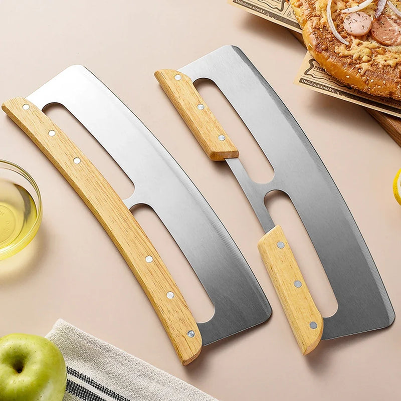 Stainless Steel Pizza Cutter – Slicer Wheel with Wooden Handle & Protective Cover