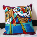 Picasso-Style Abstract Embroidered Cotton Cushion Cover