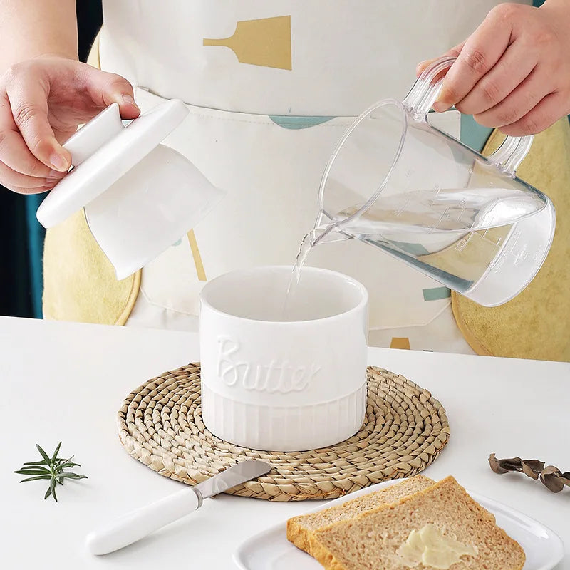 Ceramic Butter& Cheese Box – Cylindrical Butter Dish with Water Seal